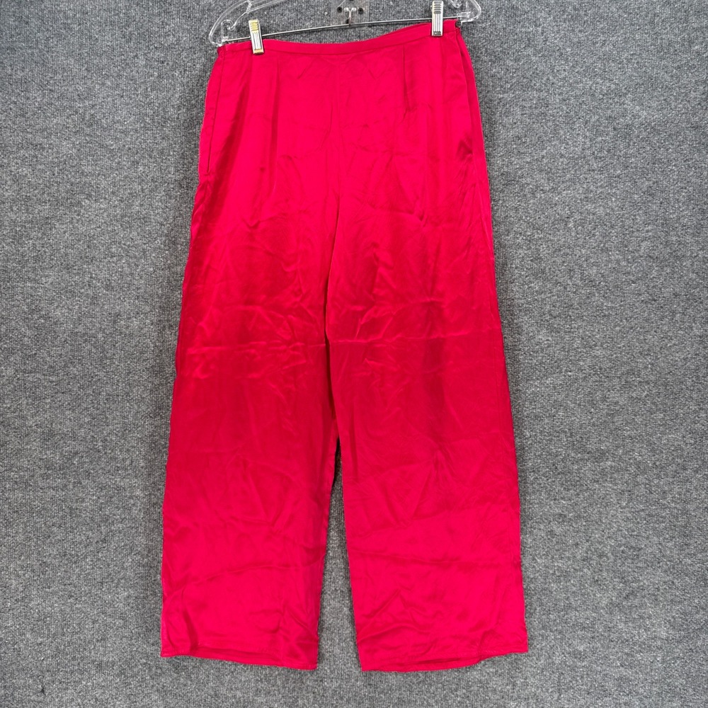 J.Crew Pants Women 8 Red 100% Silk Satin Wide Leg Trousers Dressy Luxury Elegant